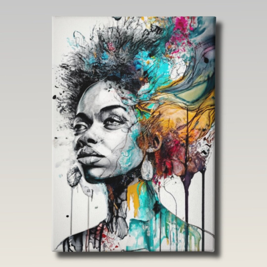A Color Splash of Nubian Beauty: Line Canvas Art African American Wall ...