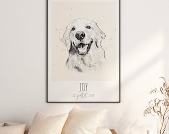 Custom Pet Portrait, Custom Dog Illustration, Dog Cat Wall Art, Hand Drawn Animal, Digital, Gift Idea