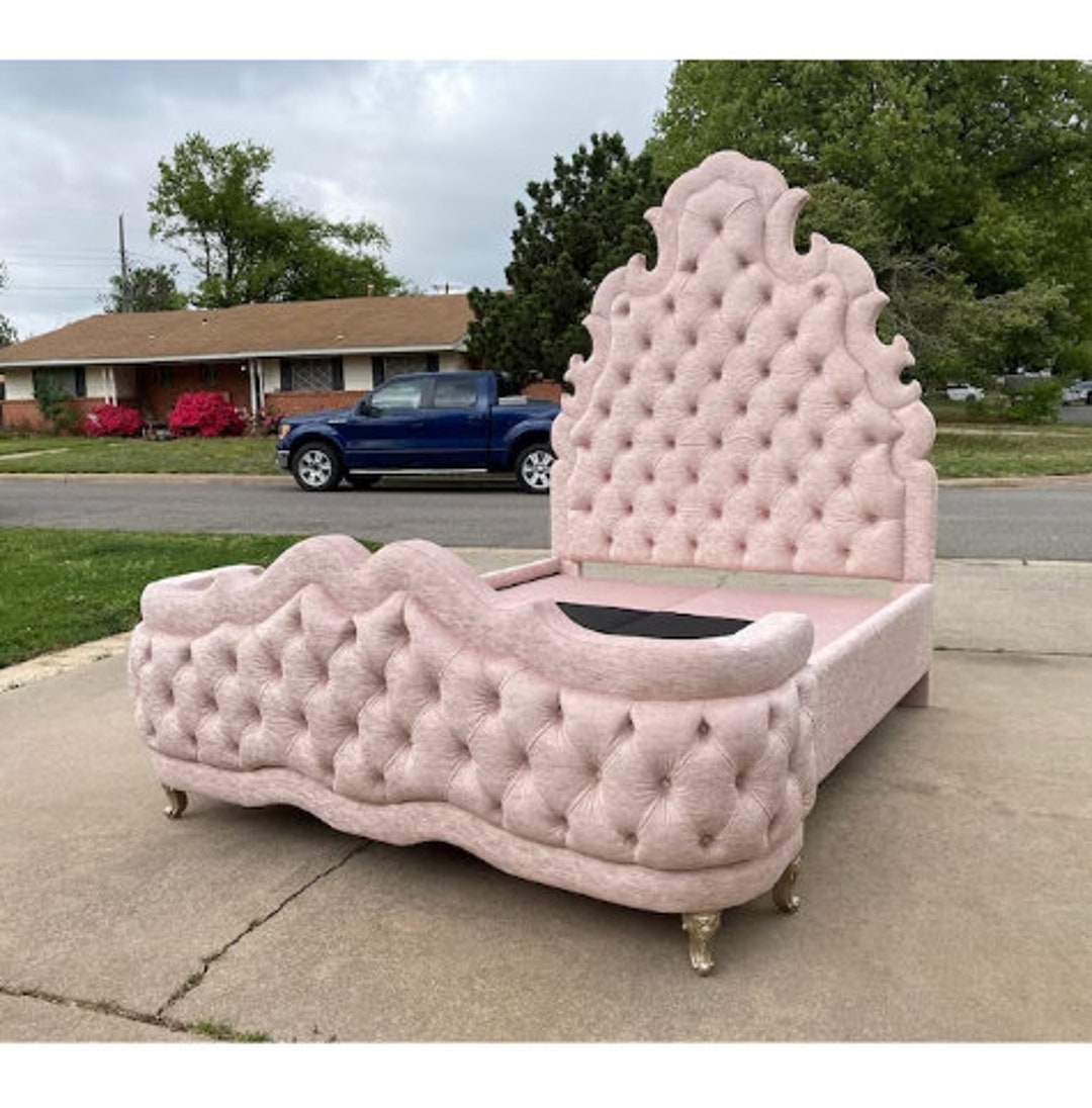 French Curved Footboard Bed Tall Tufted Upholstered California Etsy