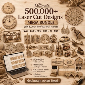Paquete Mega de Más de 500.000 Archivos para Corte Láser | svg dxf ai eps cdr | Diseños CNC 2D y 3D