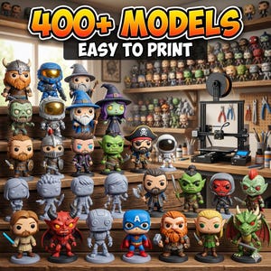 Paquete de más de 400 personajes estilizados en formato STL, figuras de dibujos animados imprimibles en 3D, modelos coleccionables adorables, descarga digital, estilo Funko.