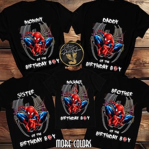 Camiseta de cumpleaños de Spiderman, cumpleaños de superhéroe, camisetas de cumpleaños familiares a juego, increíbles camisetas de fiesta de Spiderman, regalo de cumpleaños