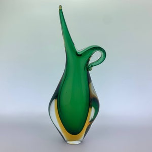 Seguso Murano Sommerso Kunst Glasvase - Grün Bernstein Glas einzigartiges Einweihungsgeschenk Glasvase Geschenk für sie Vintage Geschenk Hausglasskulptur