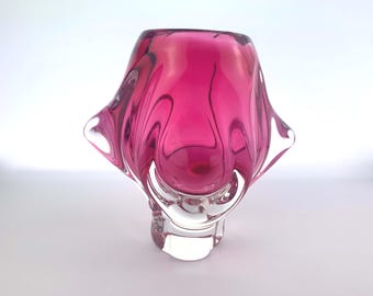 Vaso in vetro artistico Josef Hospodka: boho rosa, arredamento di metà secolo