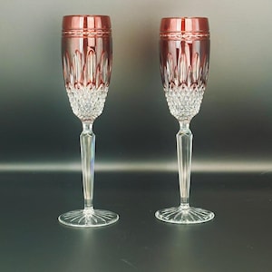 Waterford Clarendon Ruby Red Crystal Champagner Flöten, Vintage Paar