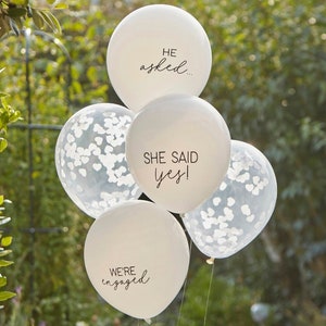 5 White Engagement Balloons, Engagement Party Decor, She said yes Balloons, Confetti Balloons, Engagement Party Decorations, He asked