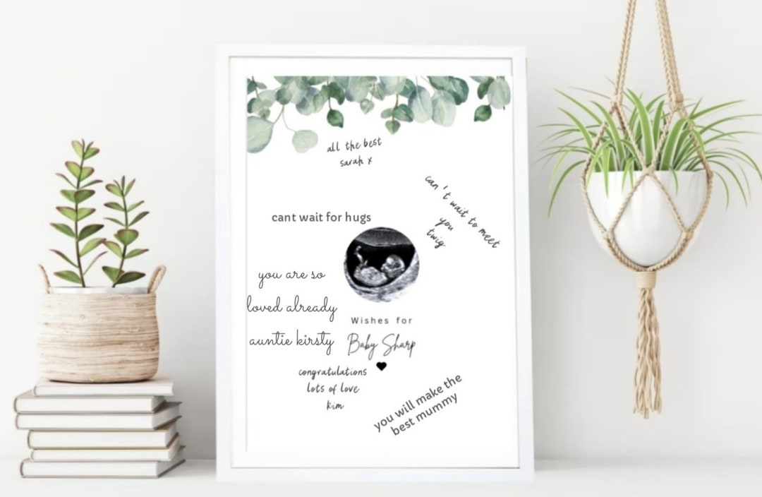 A4 Personalised Baby Shower Scan Photo Guestbook Print Eucalyptus
