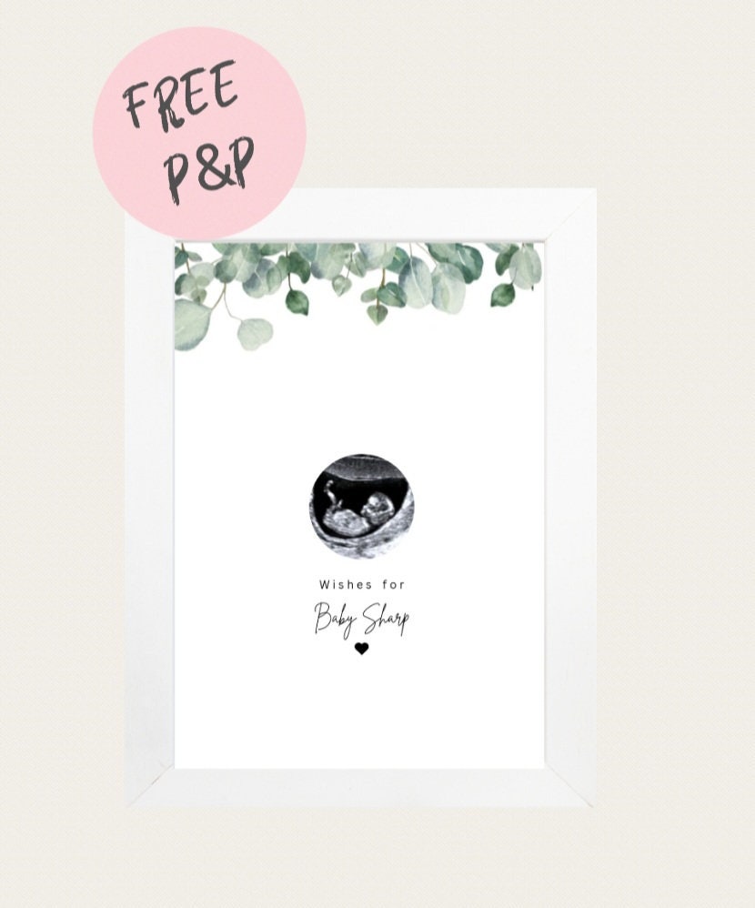 A4 Personalised Baby Shower Scan Photo Guestbook Print Eucalyptus