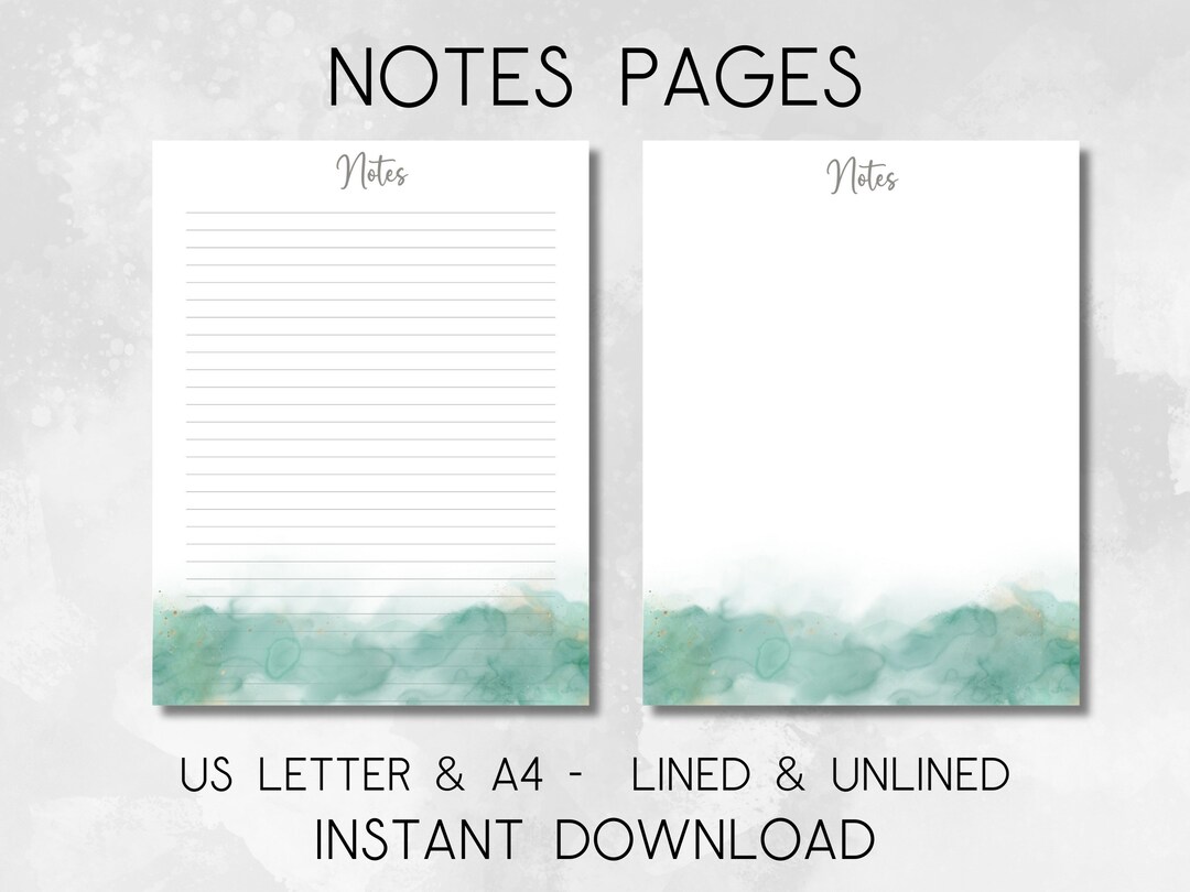 Printable Notes Pages, Lined and Unlined, Writing Paper, Printable ...