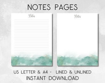 Strony do notatek do druku, w linie i bez, papier do pisania, artykuły piśmiennicze do druku, papier do dziennika, US Letter i A4