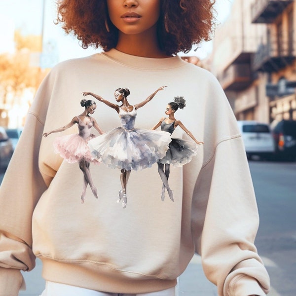 3 Ballerinas Gidan 1800 Black Ballerina Sweatshirt African American Tops Gift for Ballerina Student Teacher Gift Black Girl Gift