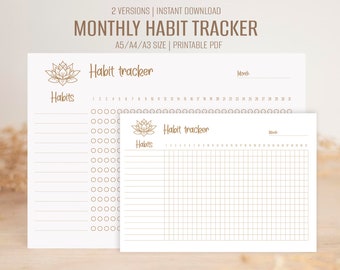 A5/A4/A3 Digital Habit Tracker, Monthly Habit Tracker Printable Landscape, Habit Tracker Template, Routine Tracker, 30 Day Habit Challenge