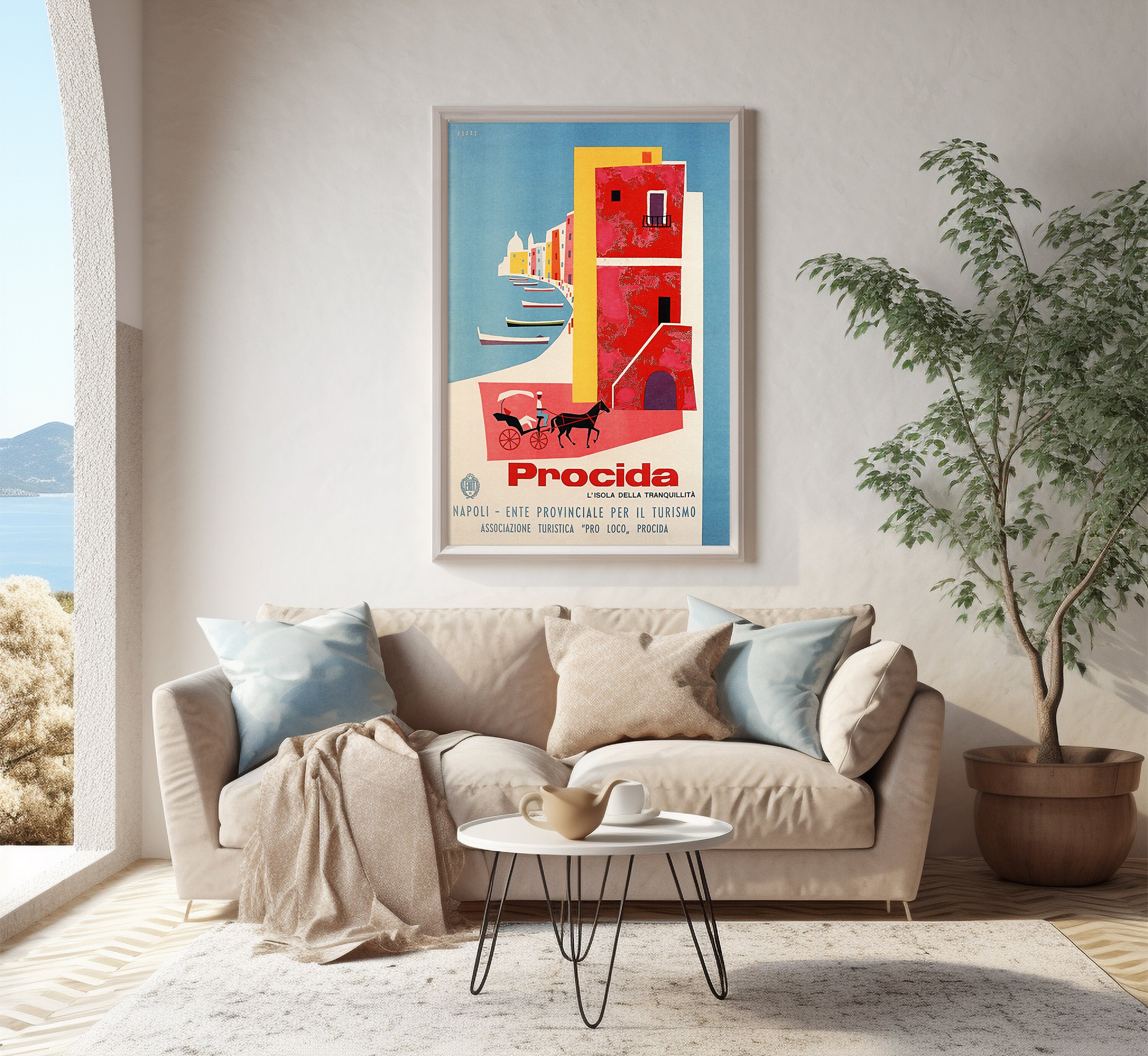 Affiche Vintage Italie Procida 1954 - Reproduction Art Déco Voyage Poster Italien