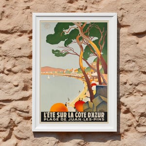 Cote d&#39;Azur France Poster | Vintage French Travel Wall Art | Classic Mediterranean style home decor