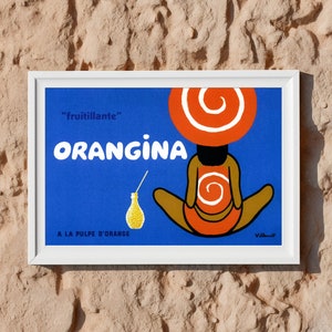 Póster "Paddle Splash" de Bernard Villemot, 1982, Orangina / Arte playero francés vintage horizontal / Decoración retro de verano