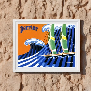 Póster Perrier de Villemot / Lámina de arte mural vintage / Decoración estilo mediterráneo
