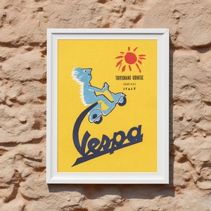 Vespa Poster by Ferruccio Orioli 1951 | Vintage Italian Scooter Wall Art Print | Mid Century Dolce Vita Home, Cafe, Airbnb, Garage Decor