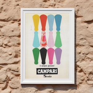 Pôster de refrigerante Campari: arte vintage de bar italiana de meados do século