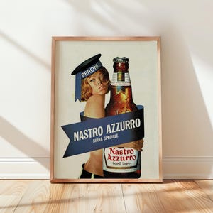 Bierposter Nastro Azzurro Peroni | Vintage Italiaanse galerijafdruk | Barmuurkunstdecoratie