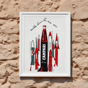 Vintage Campari Soda Poster by Franz Marangolo | 1960s Dolce Vita Italian Aperitif Wall Art Print | Mid-Century Modern Cafe and Bar Decor