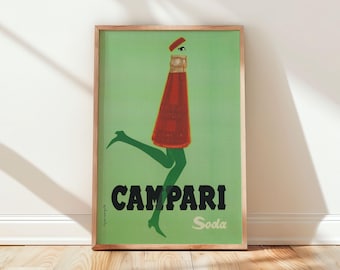 Campari Soda Bottle Poster | Vintage Italian Advertising Gallery Print | 1960s Bar Wall Art Decor