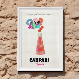 Póster de Campari Soda de Franz Marangolo / Impresión artística italiana vintage para pared / Bar de cócteles, cafetería, restaurante y decoración del hogar, mediados de siglo XX.