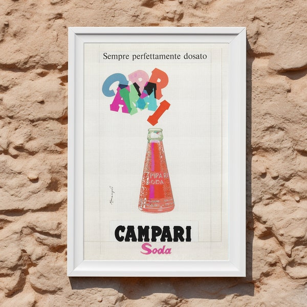 Campari Poster | Vintage Campari Soda advertisement 1960s, Italy | Mediterranean style decoration | Italian design wall art print