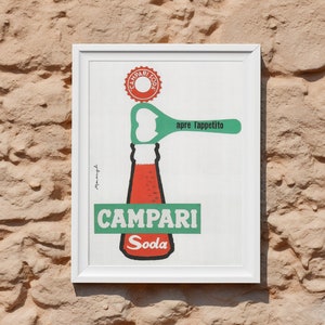 Pôster vintage de refrigerante Campari: impressão artística de bar italiano dos anos 1960