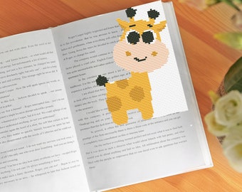 Corner Bookmark Cross Stitch Pattern, Giraffe Embroidery, Floral Wreath CrossStitch, Diy Embroidery Bookmark for Book Lover Gift