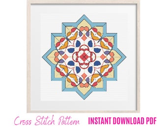 Geometric  Mandala Cross Stitch, Mandala Cross Stitch Patterns, Colored CrossStitch Pattern, Xstitch Patterns, Embroidery Hoop Art