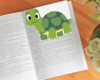 Corner Bookmark Cross Stitch Pattern, Turtle Embroidery, Floral Wreath CrossStitch, Diy Embroidery Bookmark for Book Lover Gift