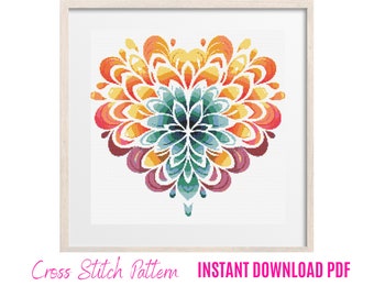 Flower Mandala Cross Stitch, Mandala Cross Stitch Patterns, Colored CrossStitch Pattern, Xstitch Patterns, Embroidery Hoop Art