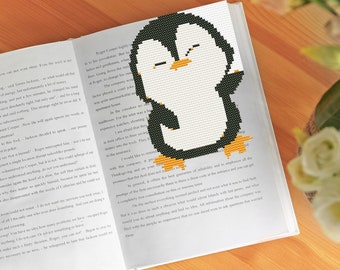 Corner Bookmark Cross Stitch Pattern, Penguin Embroidery, Floral Wreath CrossStitch, Diy Embroidery Bookmark for Book Lover Gift