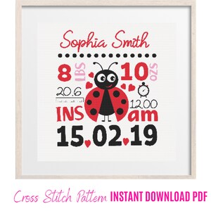 Birth Announcement Cross Stitch Pattern, Nursery CrossStitch, Baby Shower Gift, Baby Room Decor, Cross Stitch Pattern