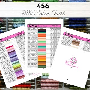May include: DMC Colour Chart with three pages showing different colour threads. The pages are labelled with the DMC numbers 223, 938-907, and 3861-3866. The chart is surrounded by a variety of DMC embroidery floss spools.