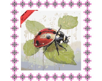 Ladybug Cross Stitch,Insect CrossStitch Pattern,Flying Insect, Beginner Needlepoint Scheme, Ladybug Embroidery,Customizable