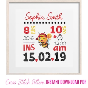 Birth Announcement Cross Stitch Pattern, Nursery CrossStitch, Baby Shower Gift, Safari Animals Embroidery, Baby Room Decor