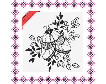 Moth Cross Stitch, Insect CrossStitch Pattern, Flying Insect, Beginner Needlepoint Scheme, Moth Embroidery