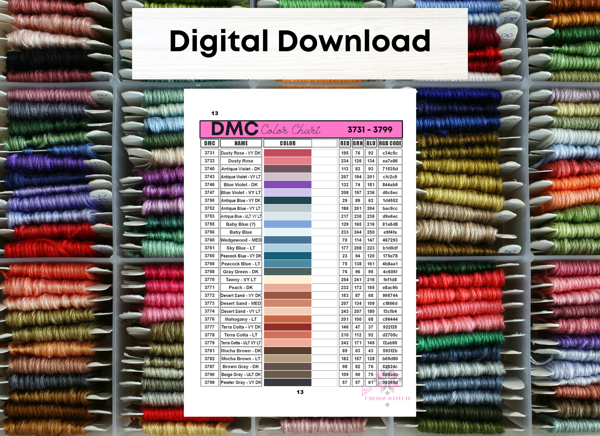 Printable DMC Thread Color Chart Tracker, Inventory Sheet Etsy