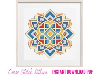 Geometric  Mandala Cross Stitch, Mandala Cross Stitch Patterns, Colored CrossStitch Pattern, Xstitch Patterns, Embroidery Hoop Art