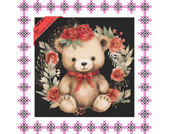 Christmas Bear Cross Stitch, Animal Christmas CrossStitch, Beginner Needlepoint Scheme, Animal Christmas Embroidery, Embroidery Hoop Art