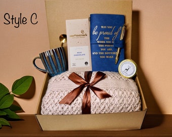 Personalized Graduation Gift Basket, Cozy Blanket, Candle, Coffee Mug, Chocolate. Father‘s day Gift.