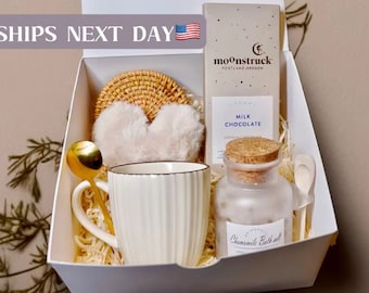 Valentines Day Gift Box for Her, Birthday Self Care Package with Mug, Bath Salts & Chocolate