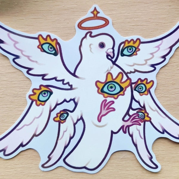 Seraphim Pigeon Sticker | 4" Glossy Vinyl Sticker | Biblically Accurate Pigeon | Quirky Gift for Pigeon Lover