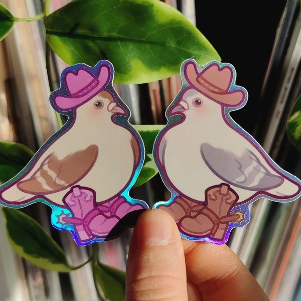 Ten Gallon Pigeon Sticker | 2.5" Holographic Vinyl Sticker | Saxon Fairy Swallow Pigeon | Fancy Pigeon | Quirky Gift for Pigeon Lover