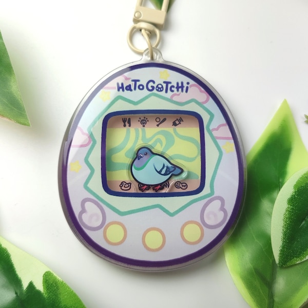 Hatogotchi Shaker Charm | 3" Acrylic Front Side Epoxy | Pigeon Keychain | Bag/Purse/Key Accessory | Quirky Gift for Pigeon Lover