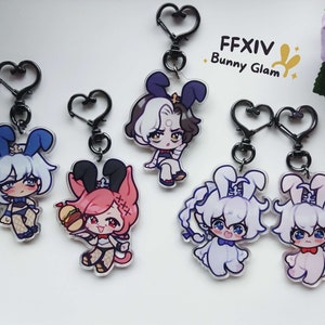 FFXIV Bunny Glam Series Charms | 2.5" Double Side Acrylic | Final Fantasy 14 Keychain | Bag/Purse/Key Accessory | Cute Gift for FF14 Fan