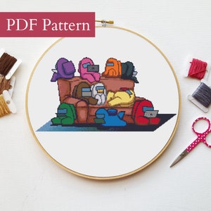 Among Us Cross Stitch Pattern, Video Game Cross Stitch Pattern, Crewmates, Team, Twitch, Fun, Geek, Murder, Friends, Chilling printable PDF