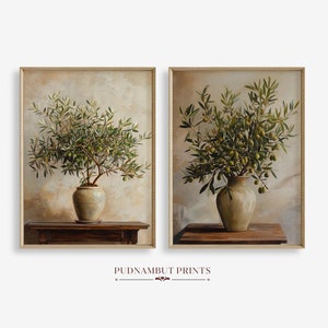 Vintage Olive Tree Print Set of 2, Neutral Botanical Art, Kitchen Dining Room Printable