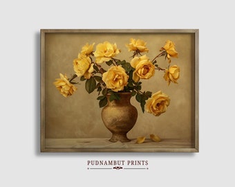 Vintage Yellow Roses Art Print: Antique Floral Still Life (Digital Download)